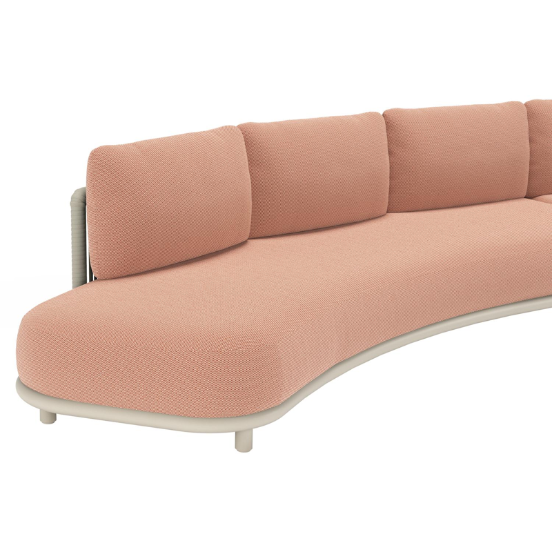 Lomano loungebank in beige aluminium en beige verticaal geweven luxe vlakke rope met Lopi Fawn all weather sunbrella® luxe