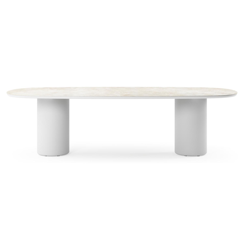 Table de jardin Amico bombo en aluminium blanc et céramique pleine Rapolano - Lg. 270 x Lrg. 125 x Haut. 73.5 cm