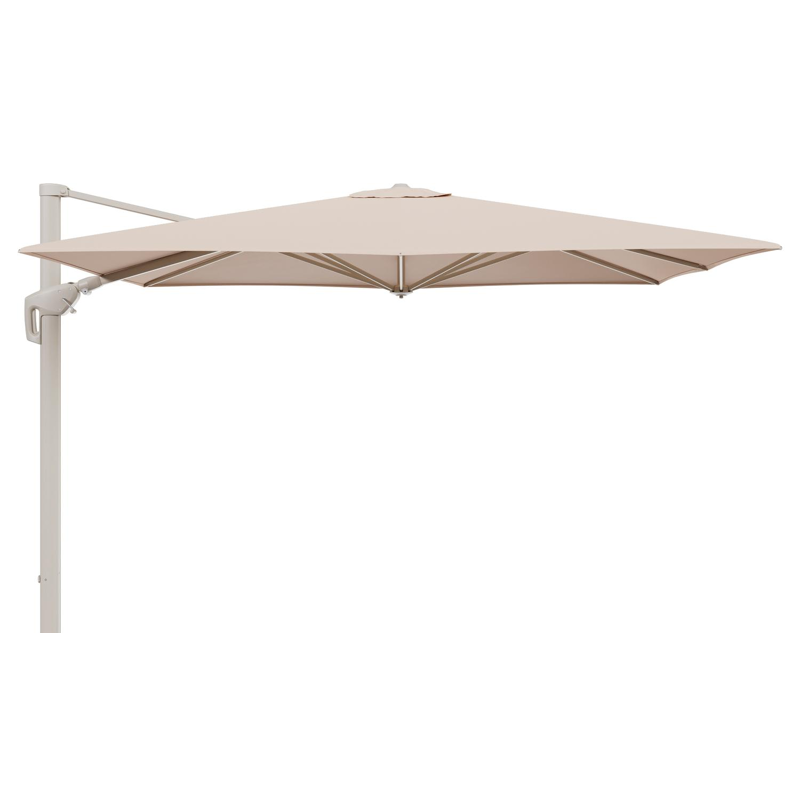 Minore zweefparasol met tiltfunctie in beige aluminium en Natte Linen Chalk All Weather Sunbrella® Luxe parasoldoek - L1 280 x L2 370 cm (zonder voet)