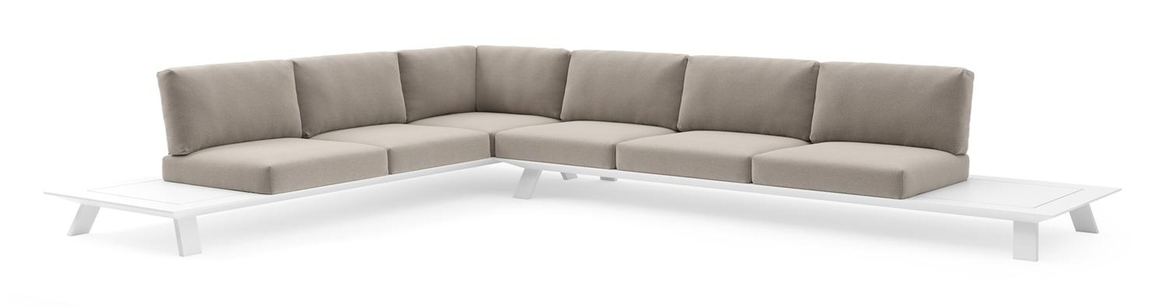 Cesano loungehoek in wit aluminium met savane coconut all weather Sunbrella® luxe kussen
