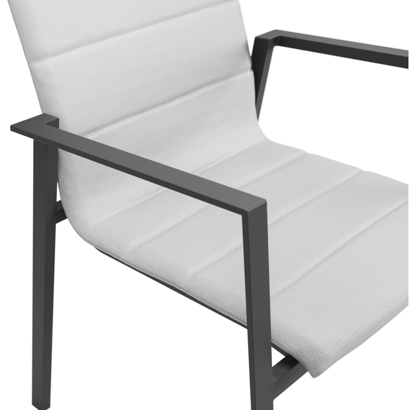 Cirello stapelbare tuinstoel in zwart aluminium en grijs luxe comfort textilene