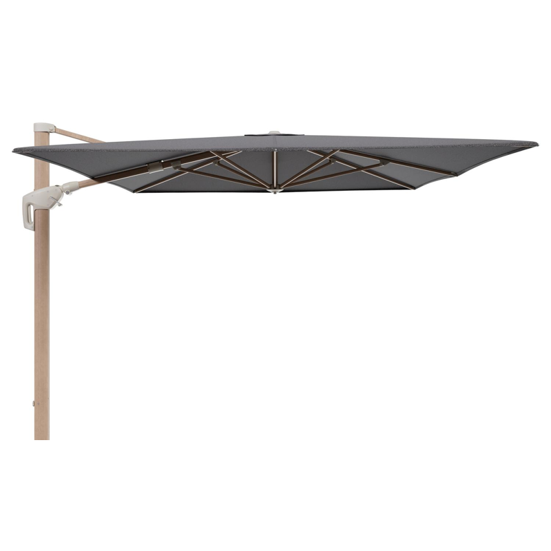 Parasol pendant Minore avec fonction tilt en aluminium aspect de bois et toile de parasol All Weather Solica Firenze Tunder - Lg.1 400 x Lg.2 300 cm (sans pied de parasol)
