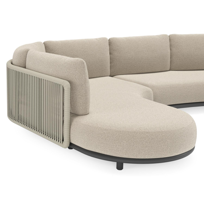 Lomano loungehoek in zwart aluminium en beige verticaal geweven luxe vlakke rope met Catania Sand all weather cosytica