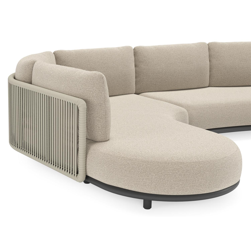 Lomano loungehoek in zwart aluminium en beige verticaal geweven luxe vlakke rope met Catania Sand all weather cosytica