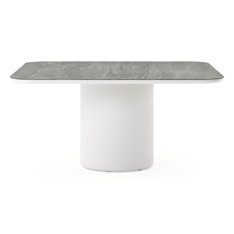 Amico tuintafel afgerond vierkant in wit aluminium en volkeramiek Aspen Grey - L 148 x B 148 x H 73.5 cm