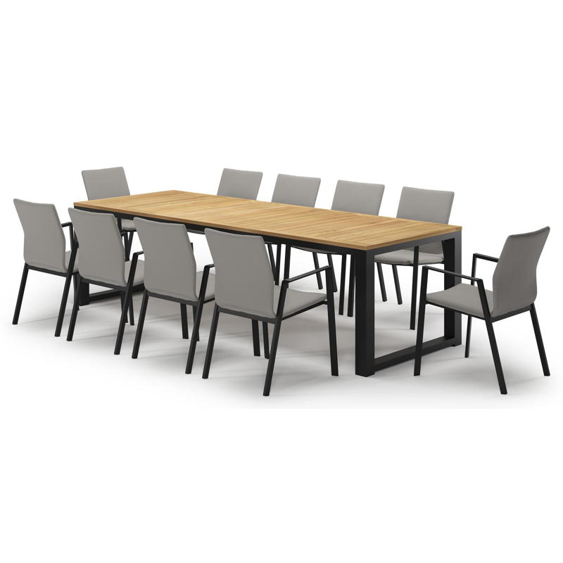 Livo tuinset in zwart aluminium en teak met 10 Madura tuinstoelen