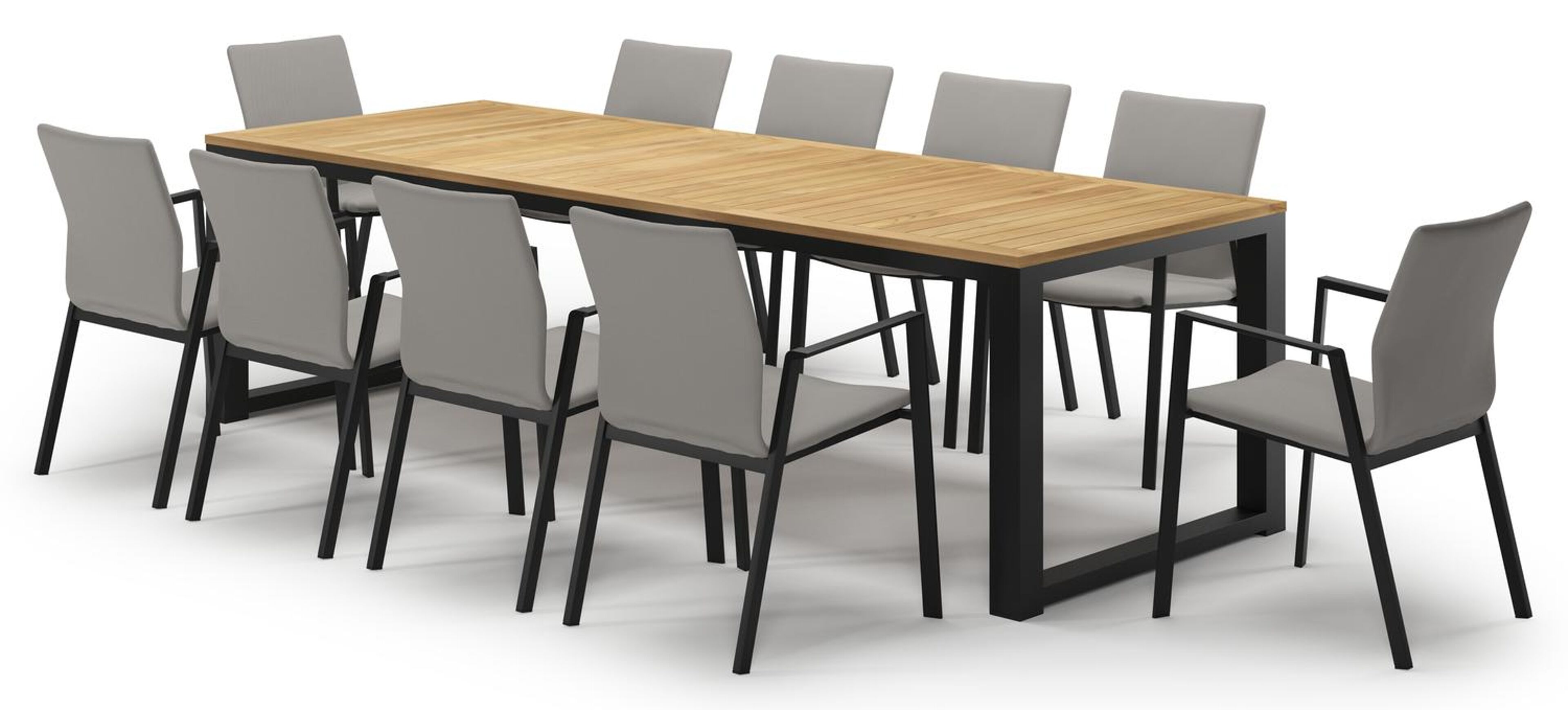 Livo tuinset in zwart aluminium en teak met 10 Madura tuinstoelen