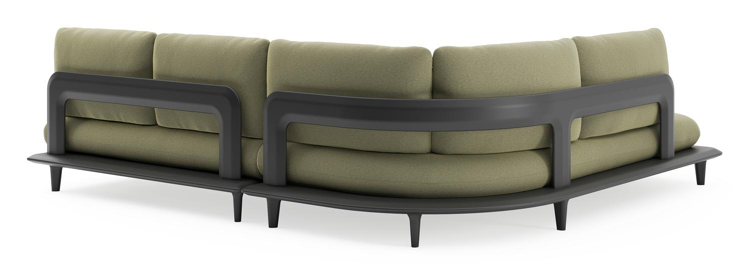 Salon de jardin d'angle Bomero en aluminium noir et coussins en all weather sunbrella® luxe heritage leaf