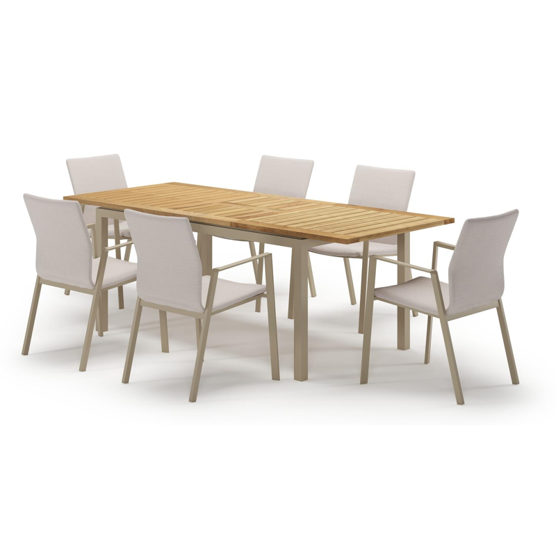 Amalfi verlengbare tuinset rechthoekig in beige aluminium en teak met 6 Madura tuinstoelen