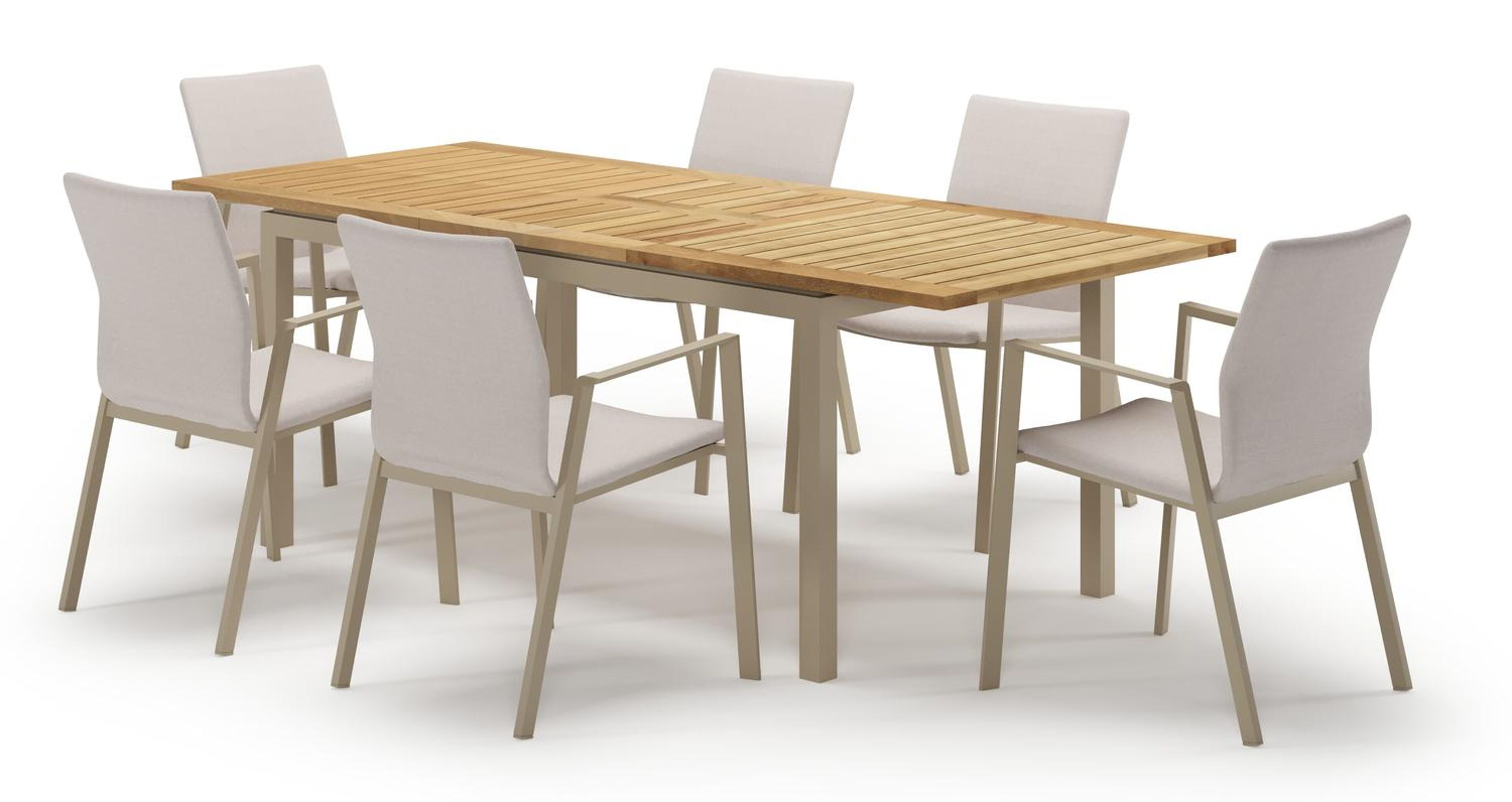 Amalfi verlengbare tuinset rechthoekig in beige aluminium en teak met 6 Madura tuinstoelen