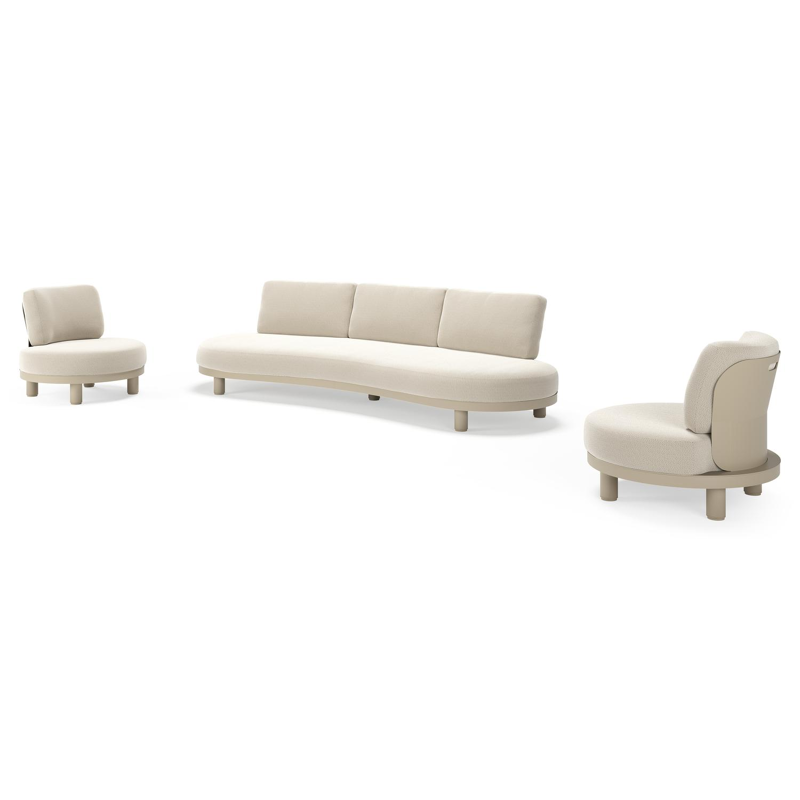 Donato loungeset in beige aluminium met all weather sunbrella® luxe Lopi Marble kussen