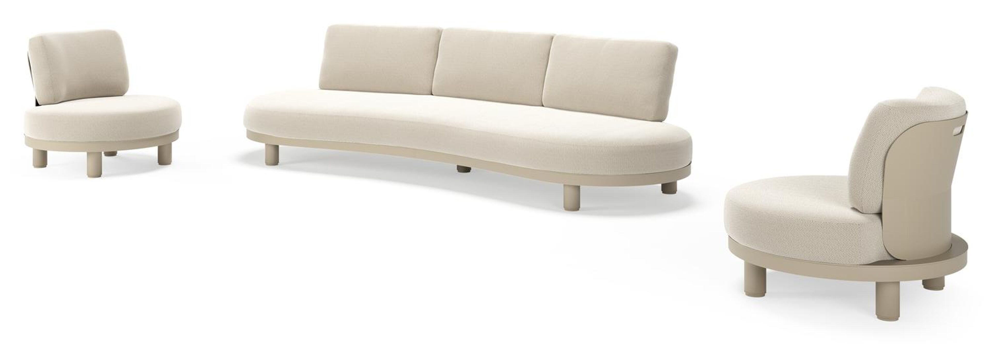 Donato loungeset in beige aluminium met all weather sunbrella® luxe Lopi Marble kussen