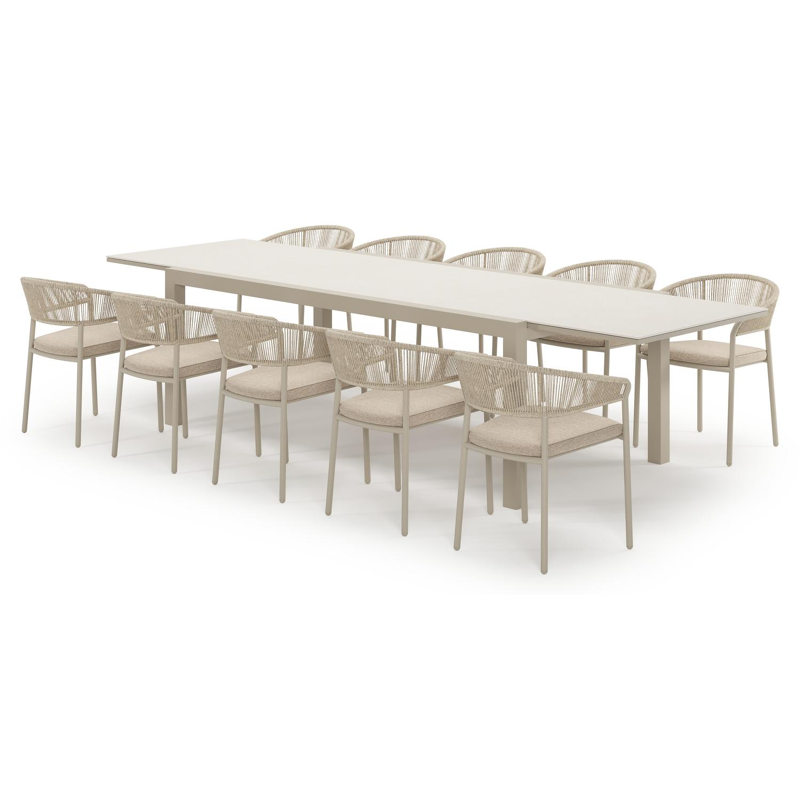 Ensemble de jardin Calobra extensible rectangulaire en aluminium beige et sintered stone Crema minerale avec 10 chaises de jardin Zamora