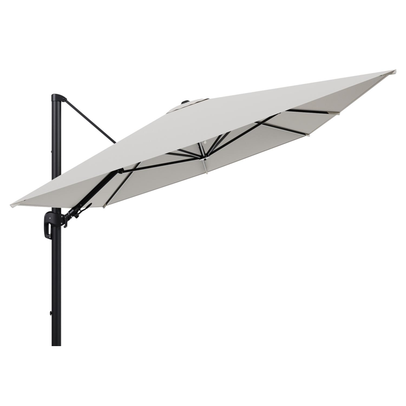 Rufina zweefparasol tiltfunctie in zwart aluminium en parasoldoek in All Weather Sunbrella® Luxe Lopi Marble  - L1 400 x L2 300 cm (zonder voet)