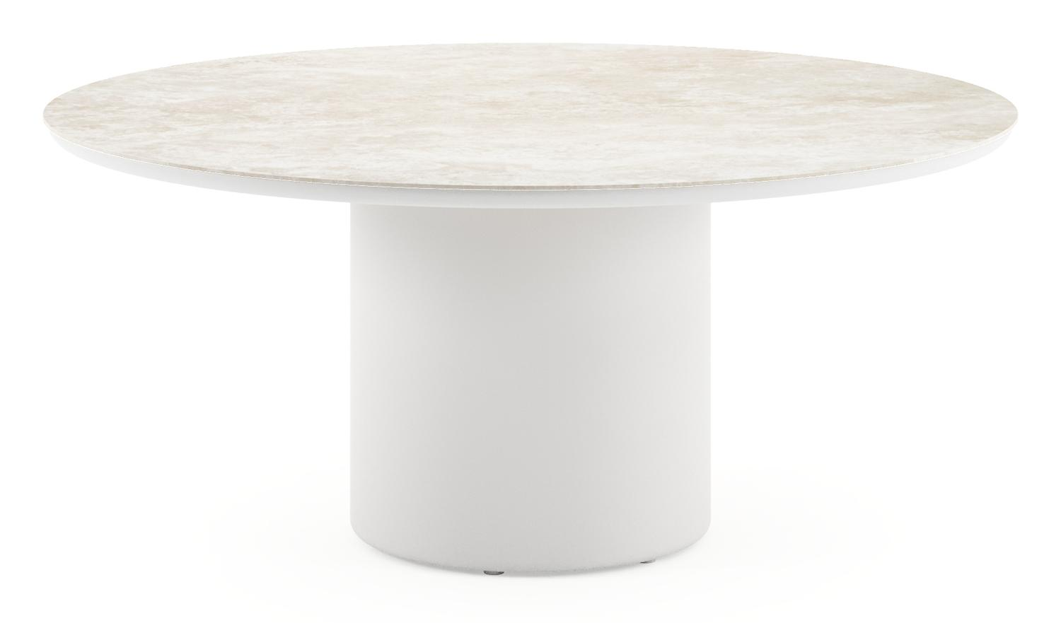 Amico low dining tuintafel rond in wit aluminium en volkeramiek Rapolano - Dia. 148 x H 61 cm