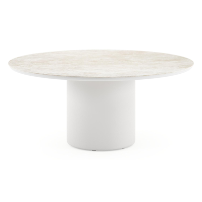 Amico low dining tuintafel rond in wit aluminium en volkeramiek Rapolano - Dia. 148 x H 61 cm