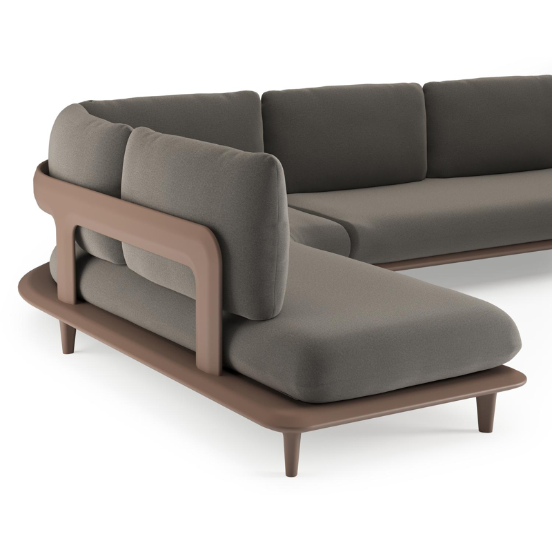 Bomero loungehoek in taupe aluminium met natte dark taupe all weather sunbrella® luxe kussen
