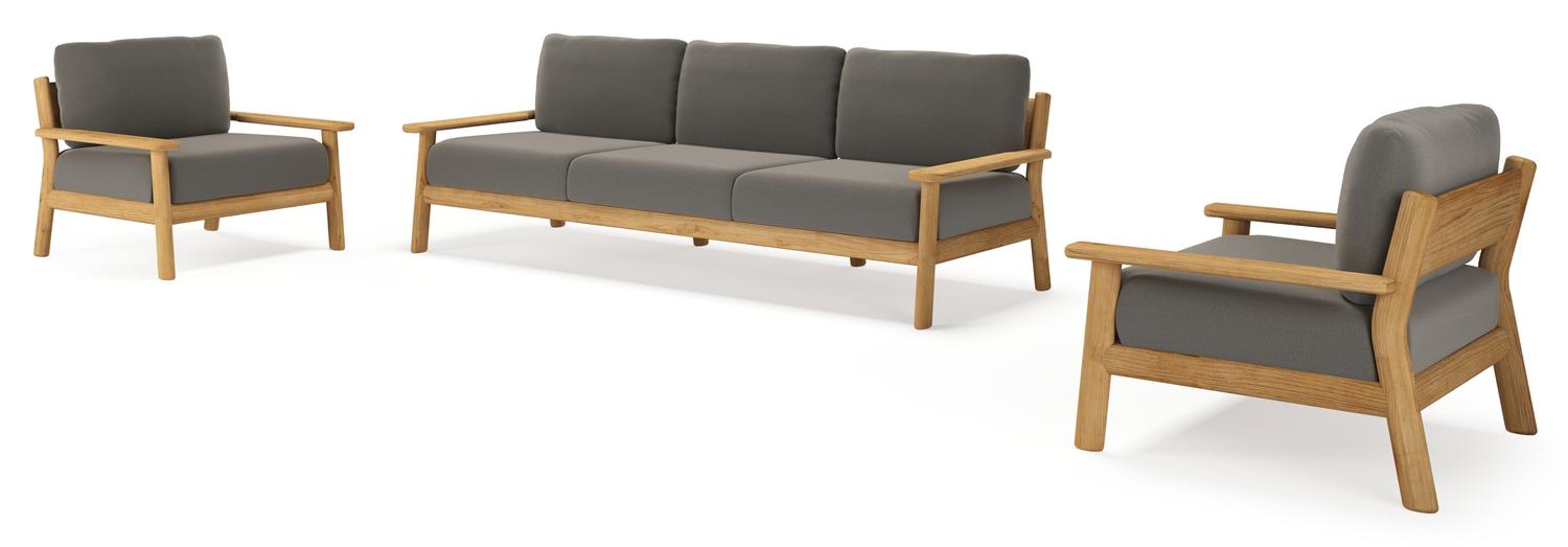 Amaro loungeset in teak met natte dark taupe all weather sunbrella® luxe kussen