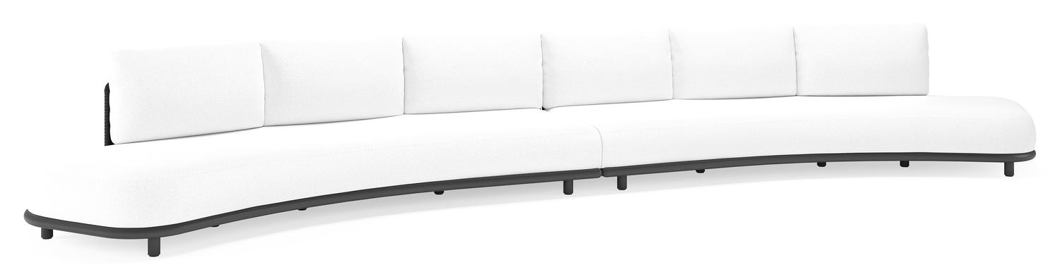 Lomano loungebank in zwart aluminium en beige verticaal geweven luxe vlakke rope met ego birch all weather solica kussen