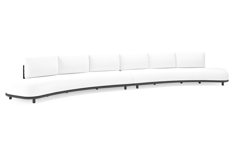 Lomano loungebank in zwart aluminium en beige verticaal geweven luxe vlakke rope met ego birch all weather solica kussen