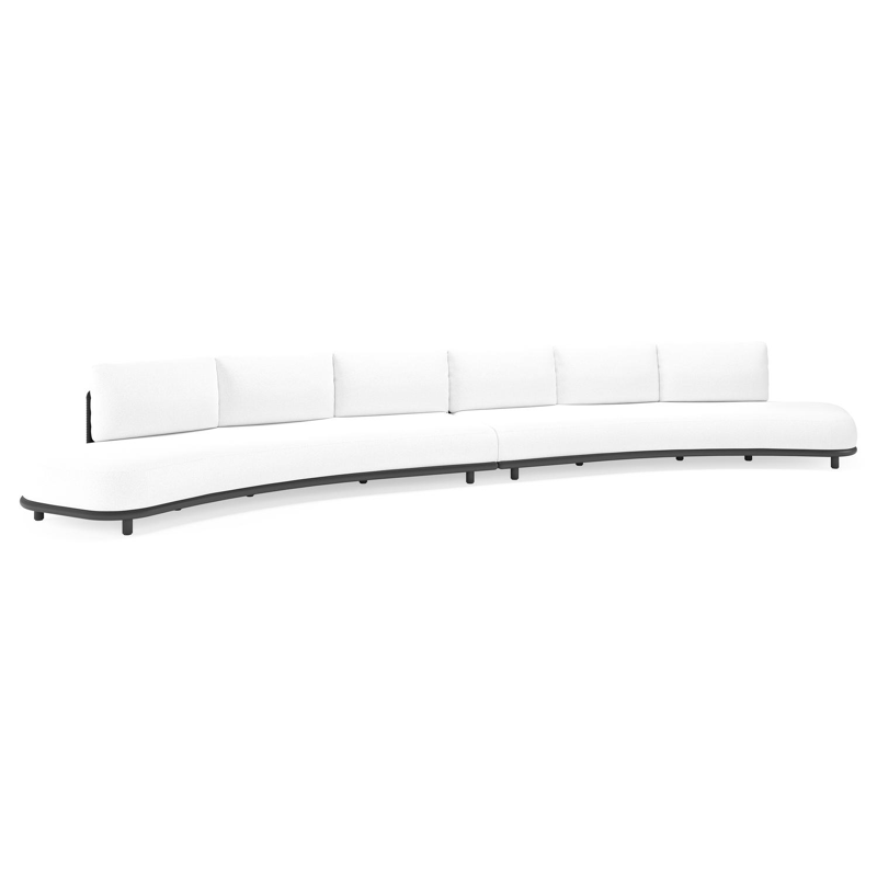 Lomano loungebank in zwart aluminium en beige verticaal geweven luxe vlakke rope met ego birch all weather solica kussen