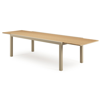 Calobra verlengbare tuintafel rechthoekig in beige aluminium en teak - L 220-330 x B 107 x H 75 cm