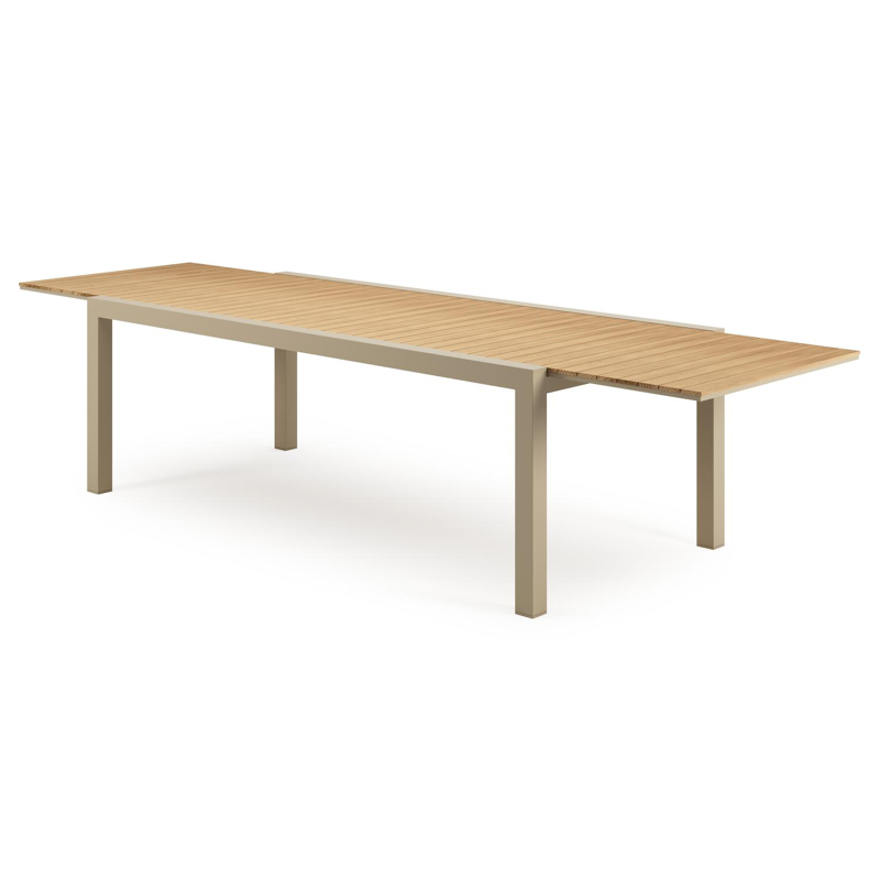 Ensemble de jardin Calobra extensible rectangulaire en aluminium beige et teck avec 10 chaises de jardin Zamora