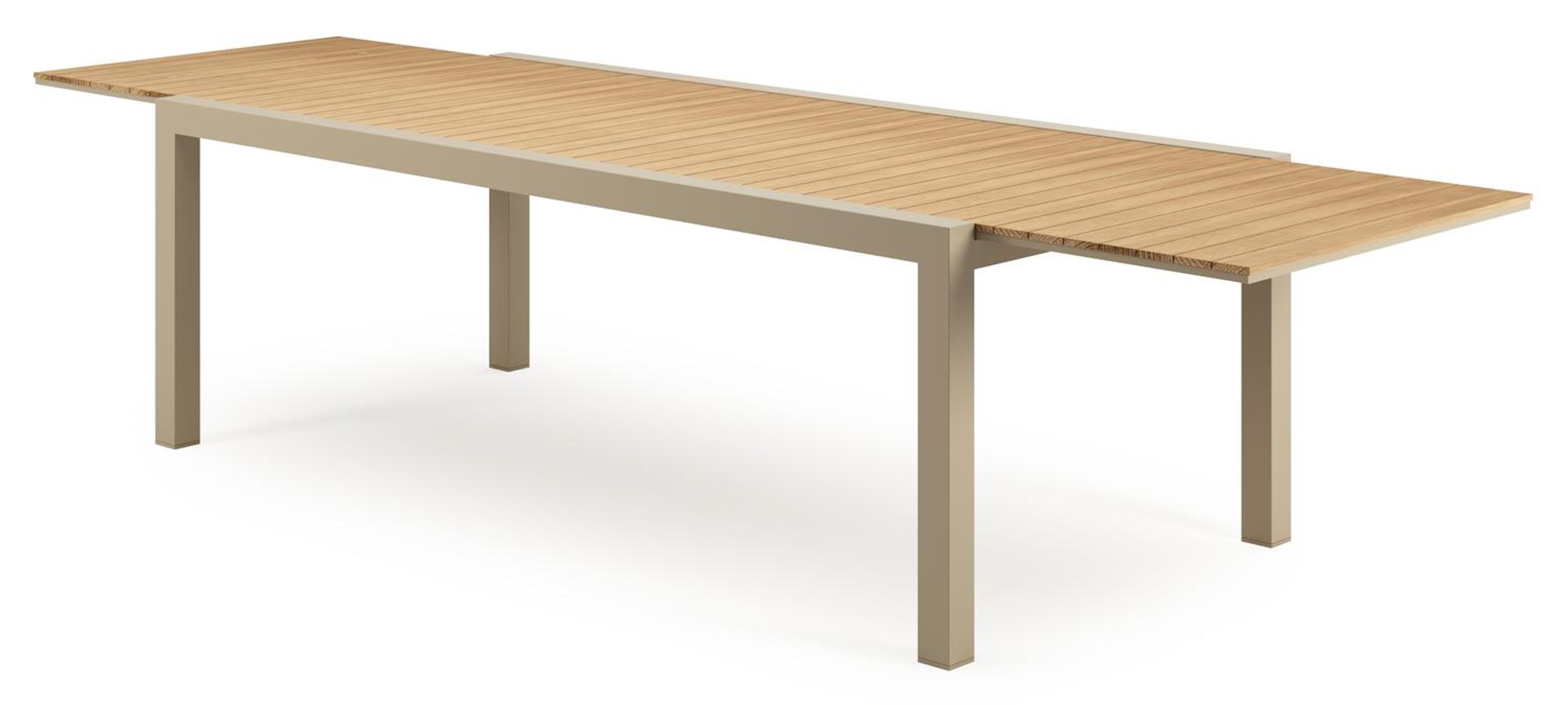 Ensemble de jardin Calobra extensible rectangulaire en aluminium beige et teck avec 10 chaises de jardin Amalfi