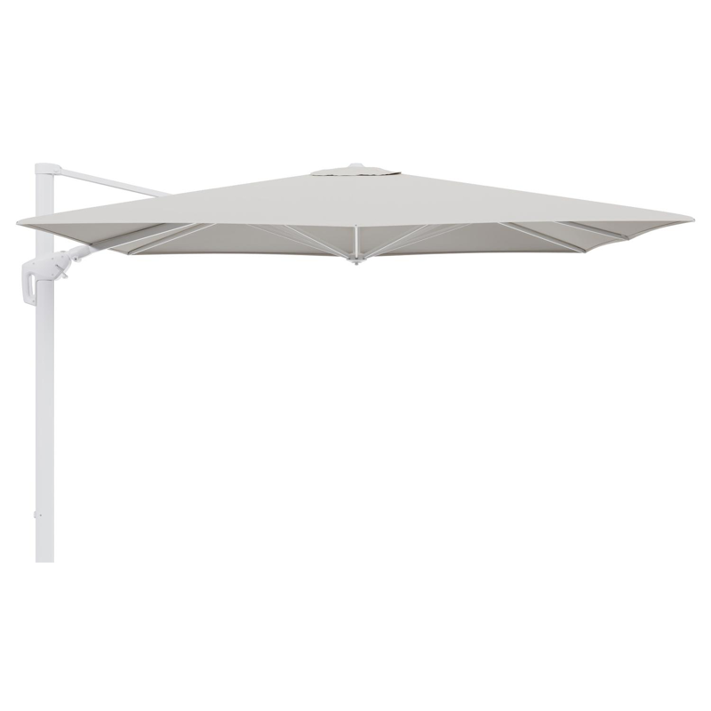 Parasol pendant Minore avec fonction tilt en aluminium blanc et toile de parasol en All Weather Sunbrella® Luxe Lopi Marble  - Lg.1: 280 x Lg.2: 370 cm (sans pied de parasol