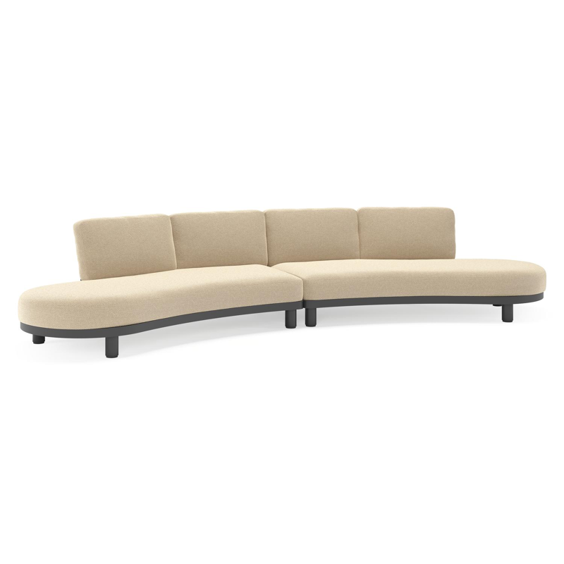 Donato loungebank in zwart aluminium met all weather cosytica Althea Camel kussen
