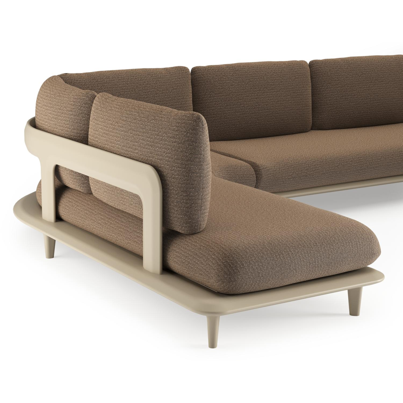 Salon de jardin d'angle Bomero en aluminium beige et coussins en all weather solica firenze bamboe