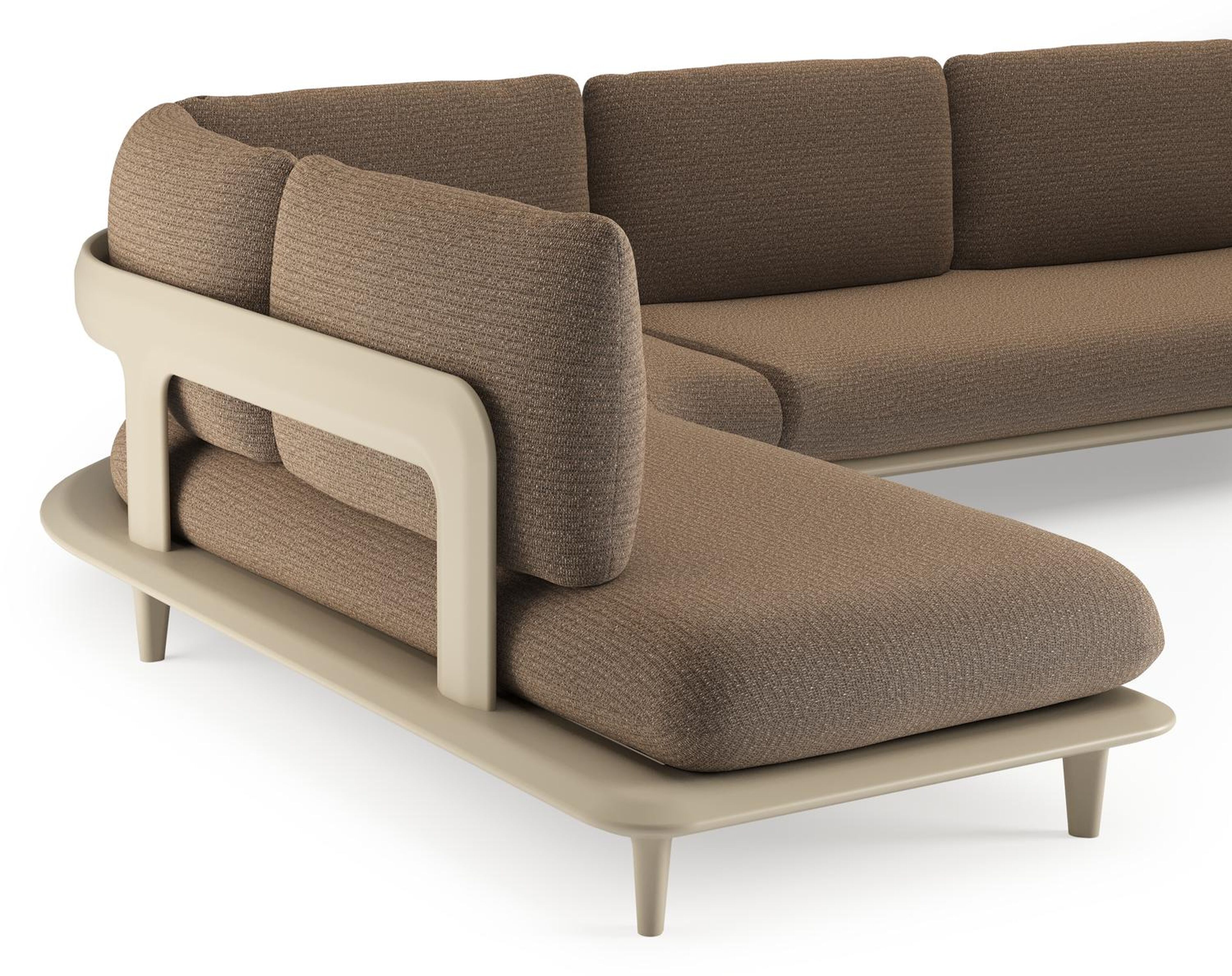 Salon de jardin d'angle Bomero en aluminium beige et coussins en all weather solica firenze bamboe