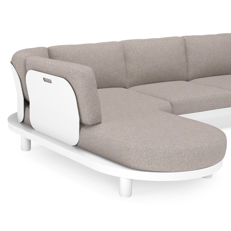 Salon de jardin d'angle Donato en aluminium blanc et coussins en all weather sunbrella® luxe Tundra Charcoal