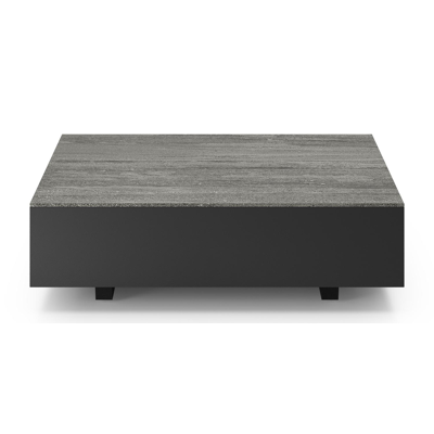 Table basse Como en aluminium noir et céramique pleine aspen grey - Lg 70 x B 80 x H 20 cm