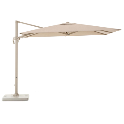 Avola zweefparasol met tiltfunctie in beige aluminium en rustic Weather+ Softtouch parasoldoek - L1 200 x L2 300 cm met Pedito parasolvoet 120 kg