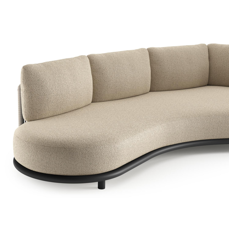 Lomano loungebank in zwart aluminium en beige verticaal geweven luxe vlakke rope met bora forest all weather cosytica kussen