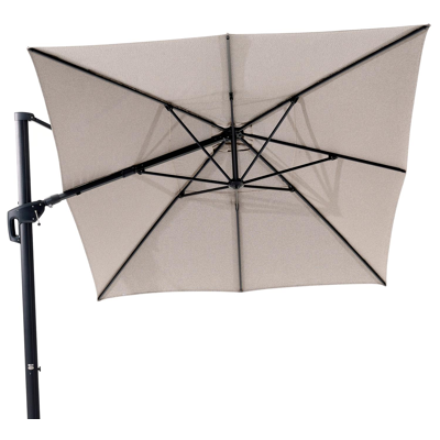 Minore zweefparasol met tiltfunctie in zwart aluminium en Sunbrella Luxe Wander Granite parasoldoek - L1 400 x L2 300 cm (zonder voet)