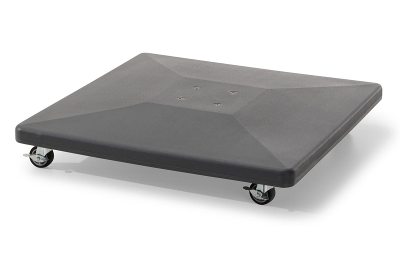 Avola zweefparasol met tiltfunctie in zwart aluminium met grijs sunbrella® premium parasoldoek - L1 300 x L2 300 cm (met voet)