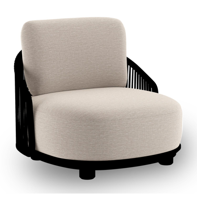 Fauteuil de jardin Vadelo en aluminium noir et corde ronde tissée verticalement noir et coussins en all weather sunbrella® luxe slow farafra