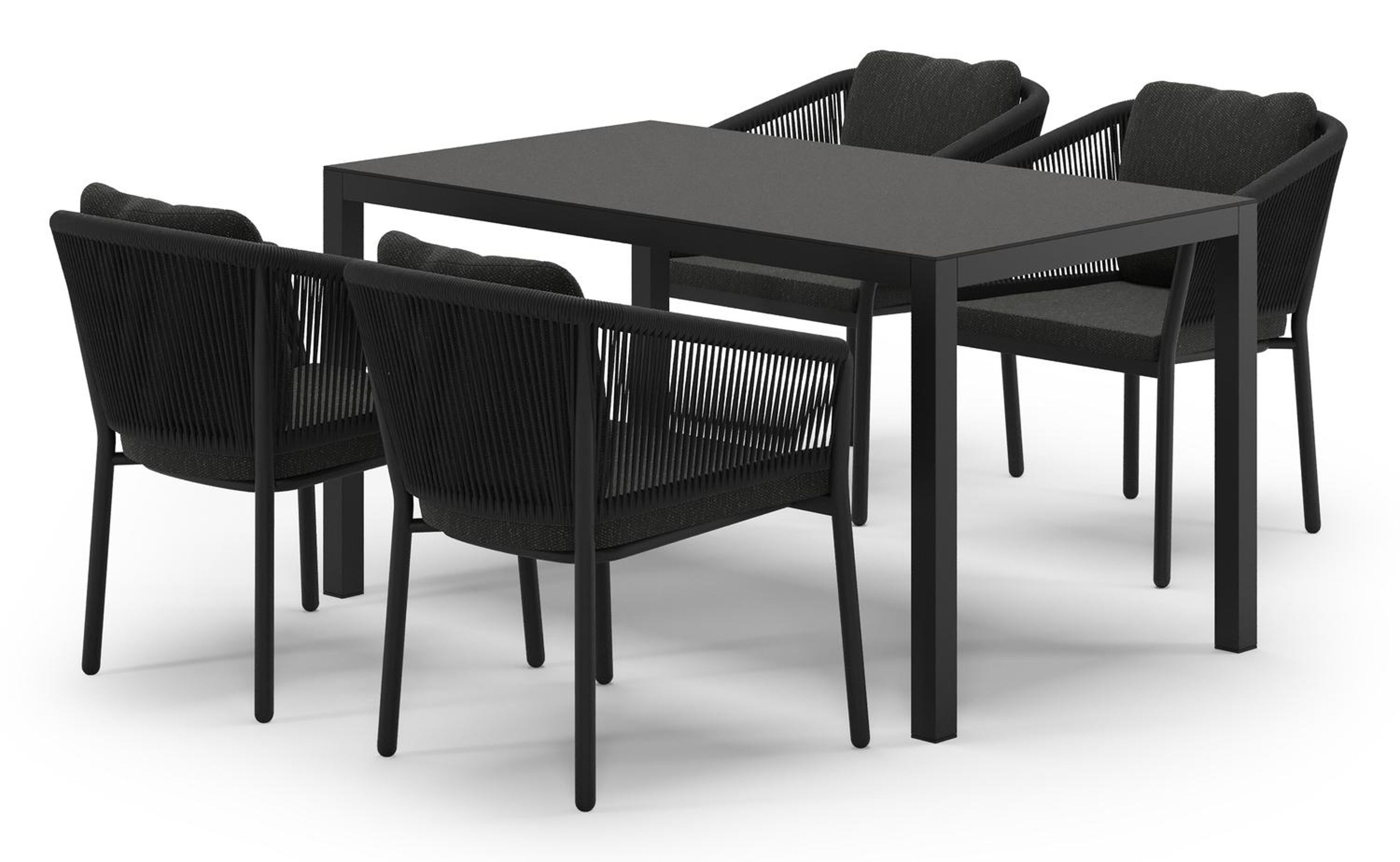 Ensemble de jardin Feltro en aluminium noir et sintered stone notte minerale avec 4 chaises de jardin Gerona