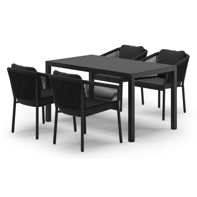 Feltro tuinset in zwart aluminium en notte minerale sintered stone met 4 Gerona tuinstoelen