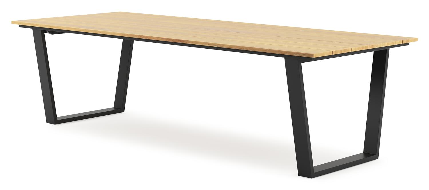 Table de jardin Pagino rectangulaire en aluminium noir et teck - Lg, 280 x Lrg, 110 x Haut, 73,5 cm