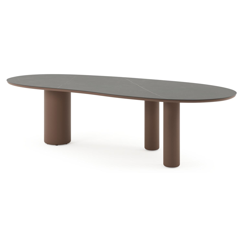 Table de jardin Amico organique en taupe aluminium et céramique pleine Calatorao - Lg. 280 x Lrg. 120 x Haut. 73.5 cm