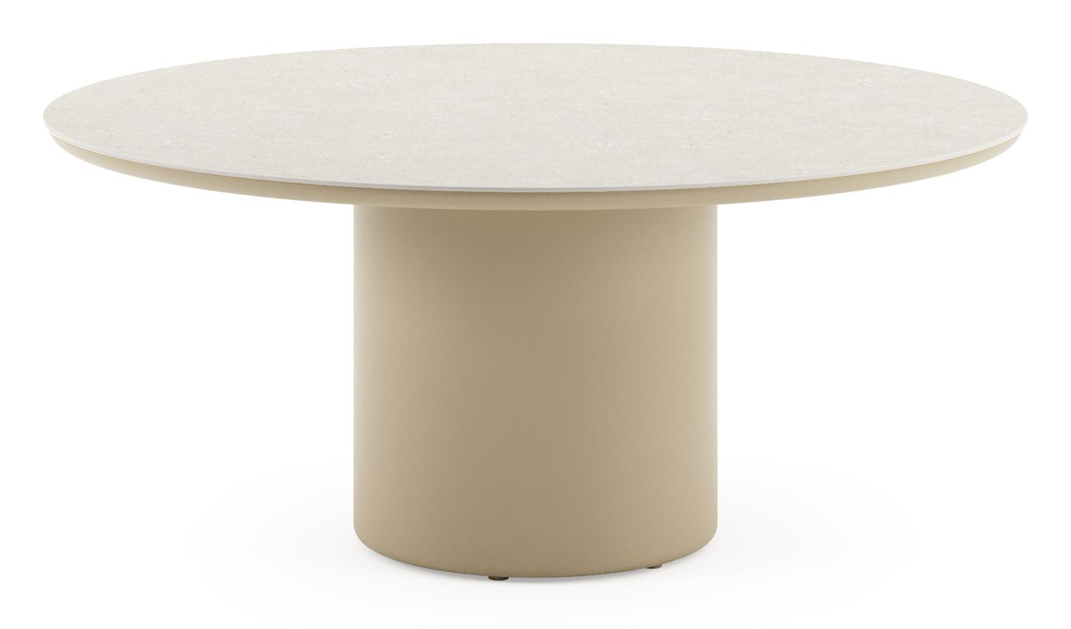 Amico low dining tuintafel rond in beige aluminium en volkeramiek Shilin - Dia. 148 x H 61 cm