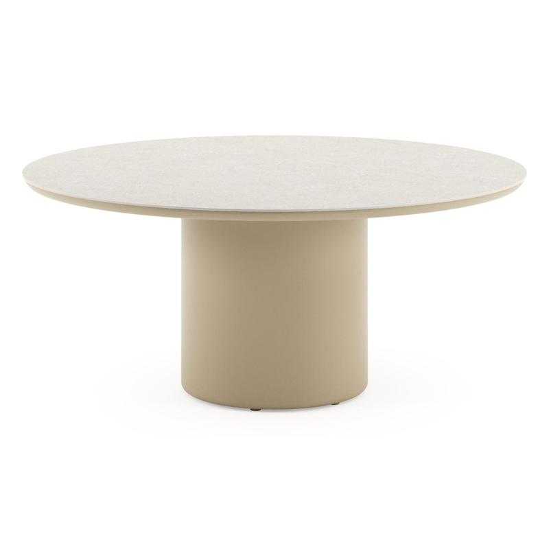 Amico low dining tuintafel rond in beige aluminium en volkeramiek Shilin - Dia. 148 x H 61 cm