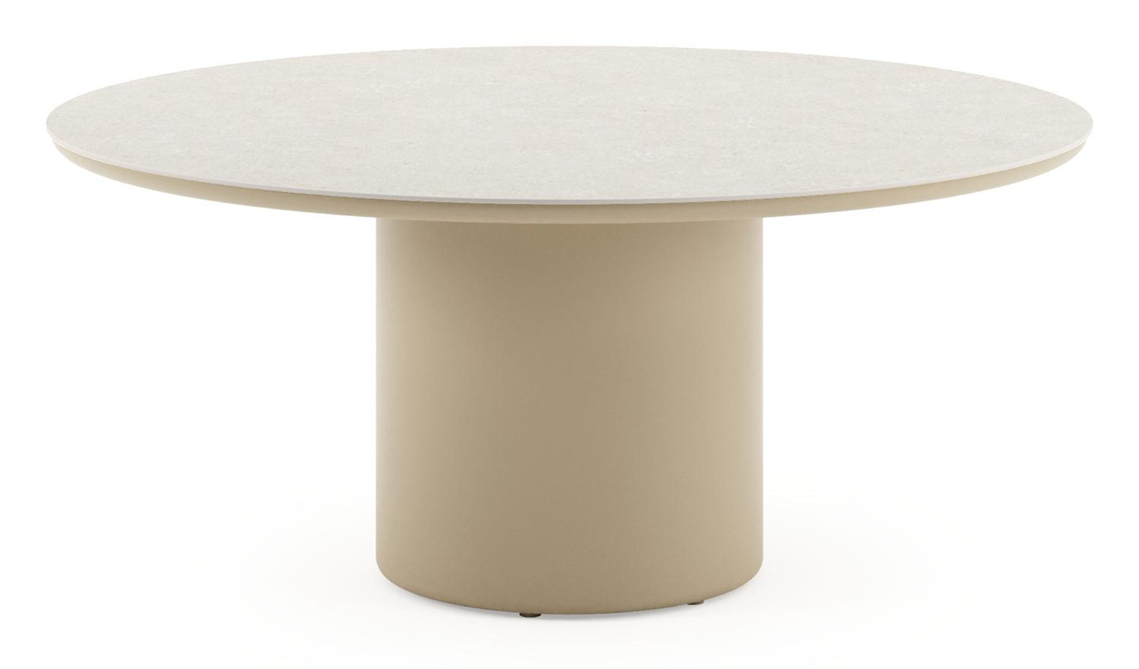Amico low dining tuintafel rond in beige aluminium en volkeramiek Shilin - Dia. 148 x H 61 cm