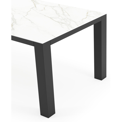 Nano tuintafel rechthoekig in zwart aluminium en volkeramiek Calacatta - L 200 x B 100 x H 75 cm