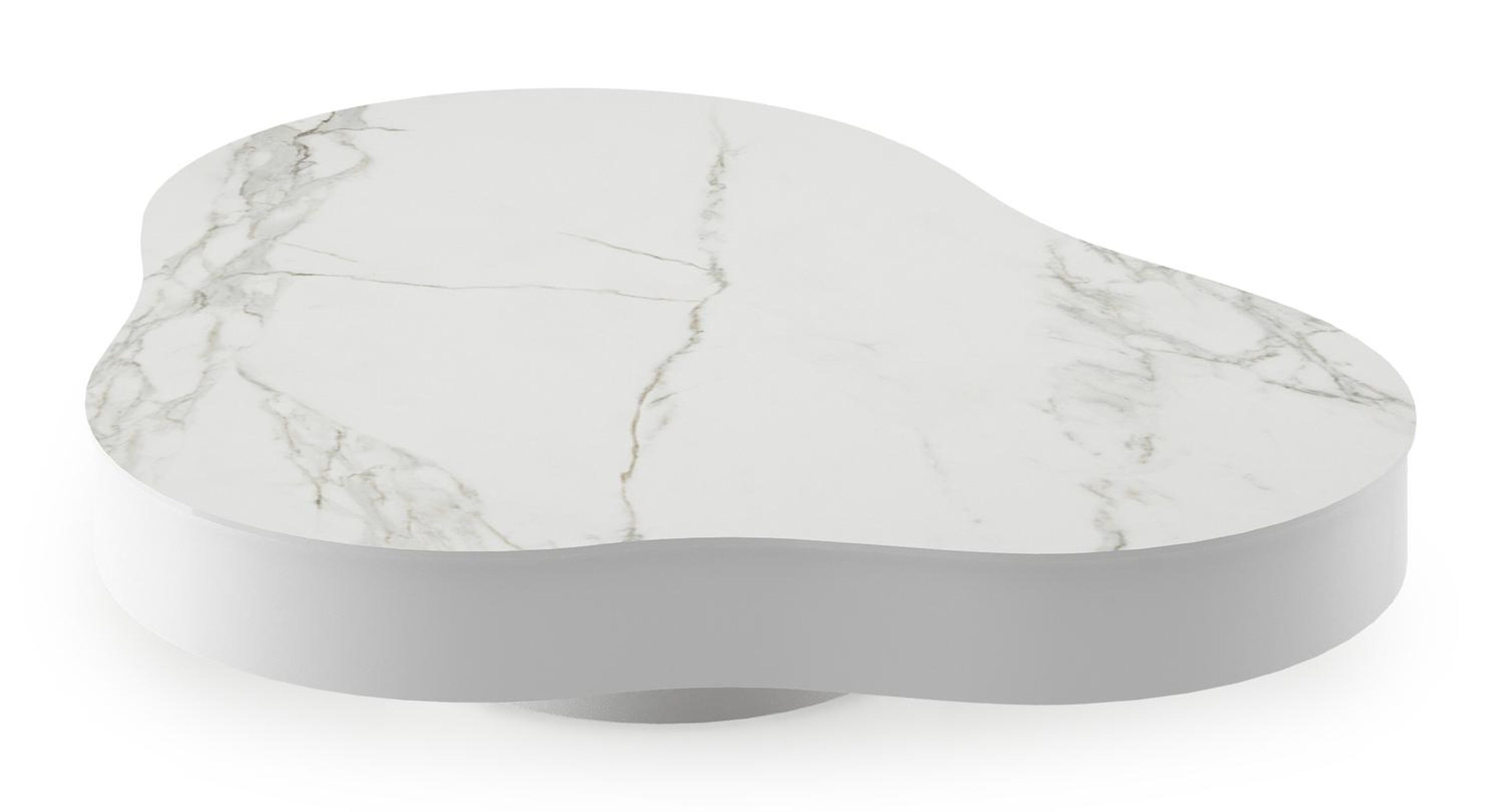 Lomano loungetafel in wit aluminium en volkeramiek Calacatta - L 131 x B 108 x H 25 cm