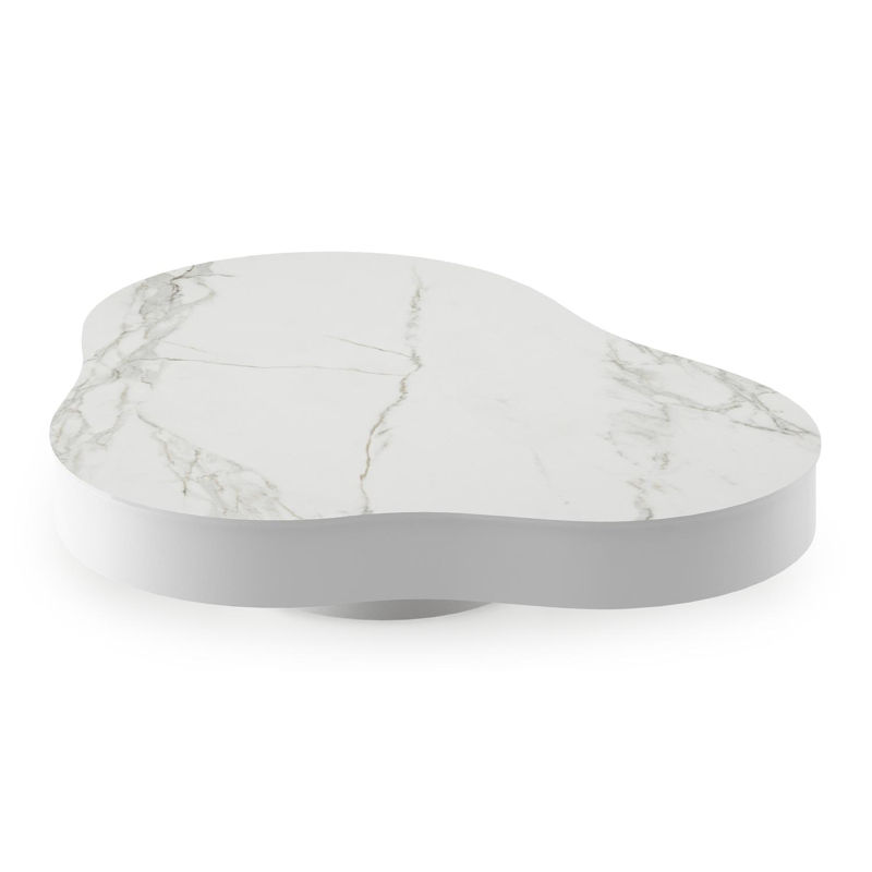 Lomano loungetafel in wit aluminium en volkeramiek Calacatta - L 131 x B 108 x H 25 cm