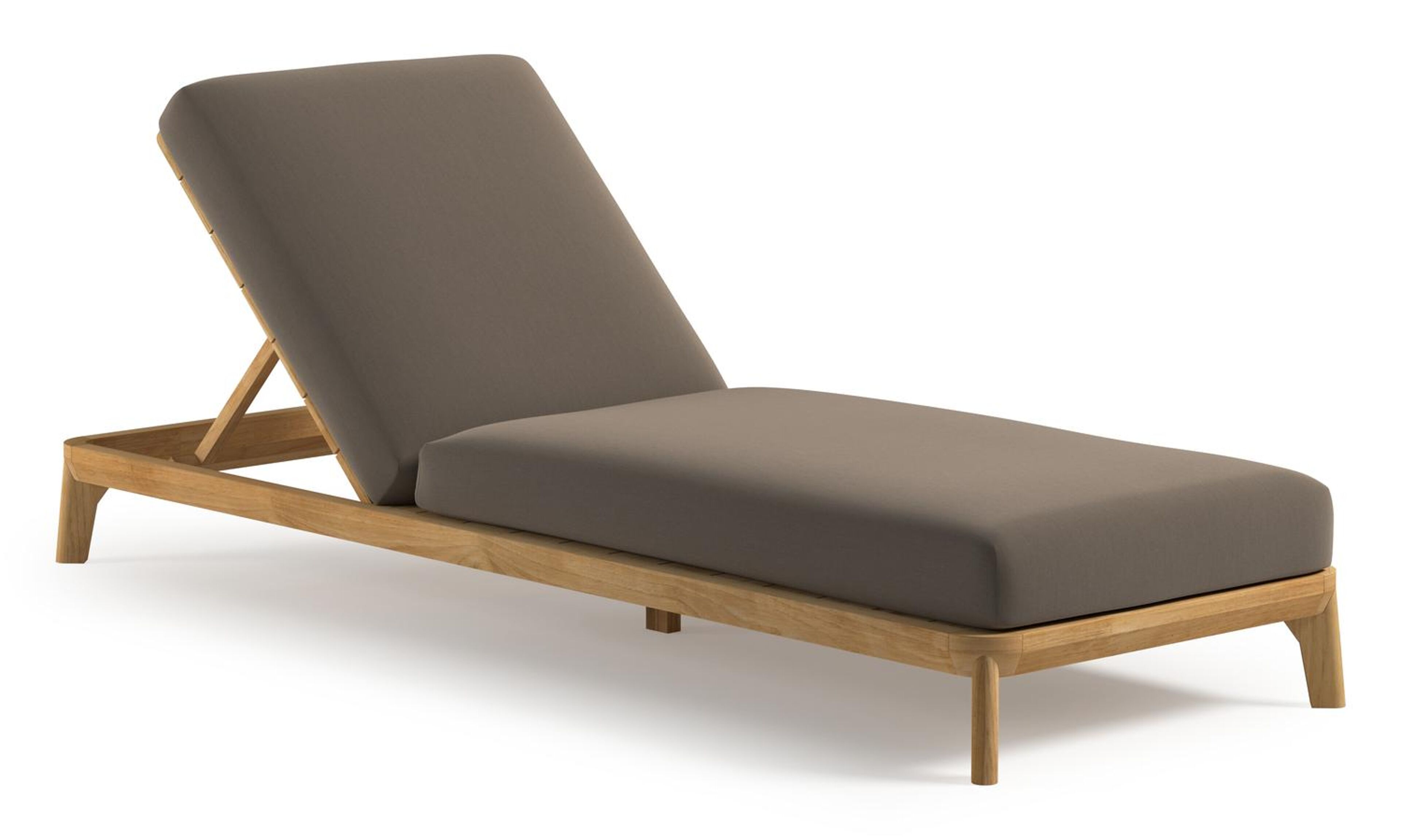 Orso verstelbaar ligbed in teak met natte heather grey all weather Sunbrella® luxe kussen